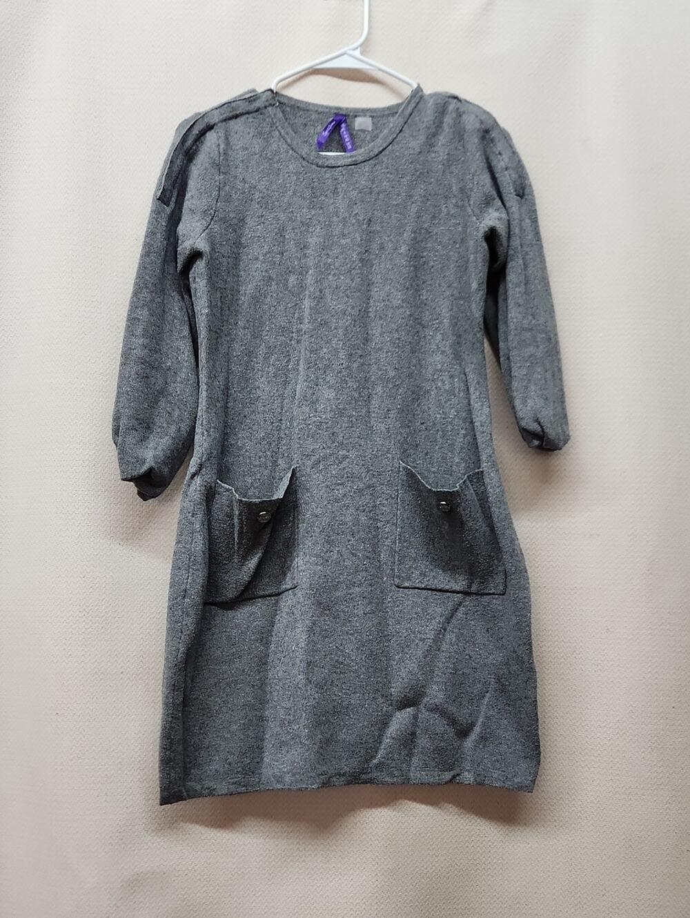 Seraphine Gray Crewneck Sweater Dress with Front Pockets